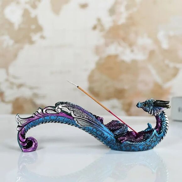 Beautiful Elegant Unique Blue and Purple Fantasy Dragon Incense Holder - Picture 2 of 4